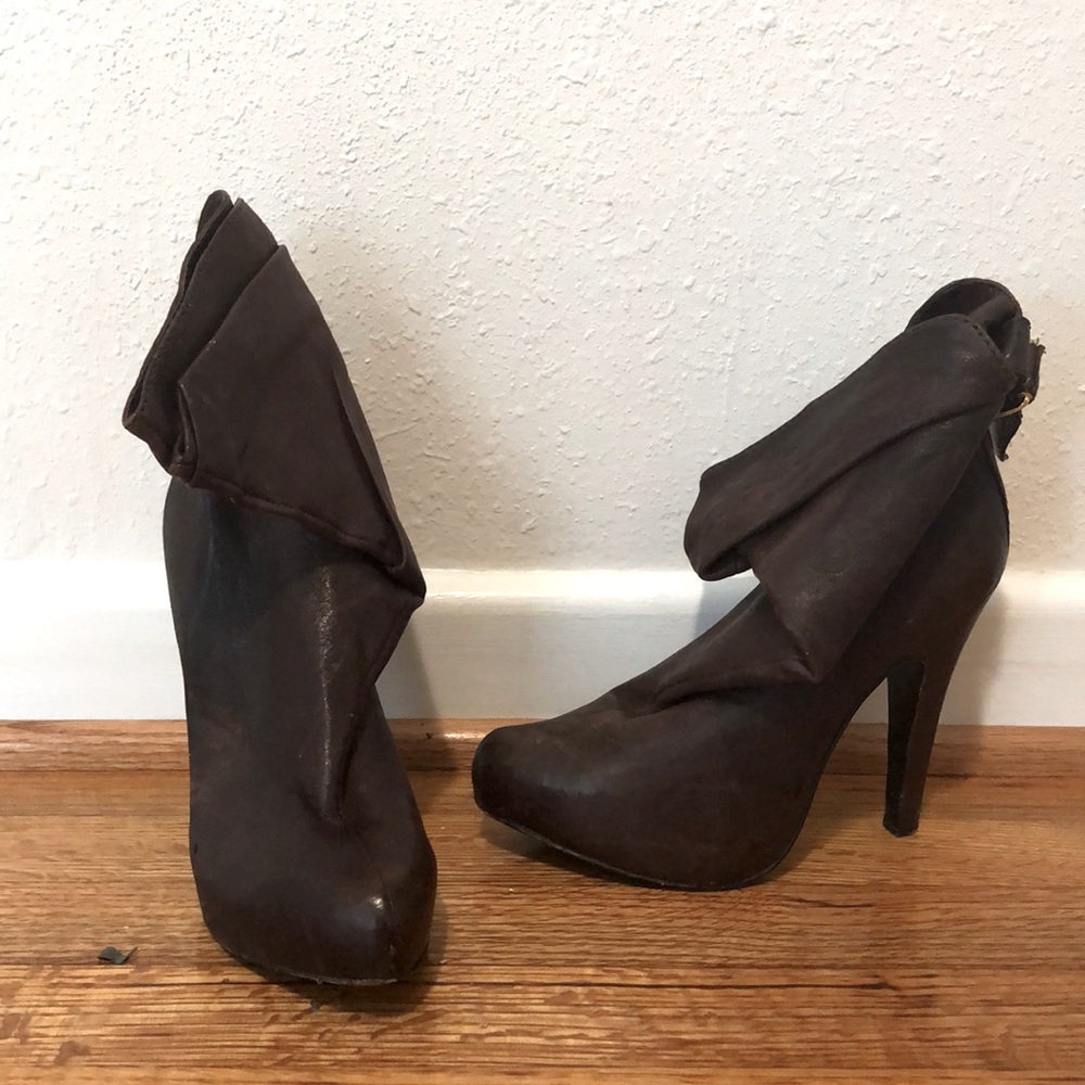 Chocolate Brown Calfskin Leather Ankle Boots